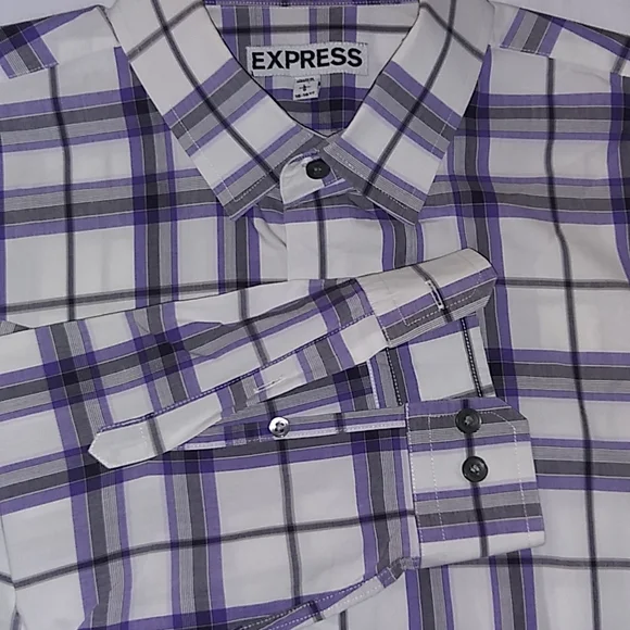 Express Extra Slim Fit checkered purple, white, gray, black dress shirt - Picture 5 of 7